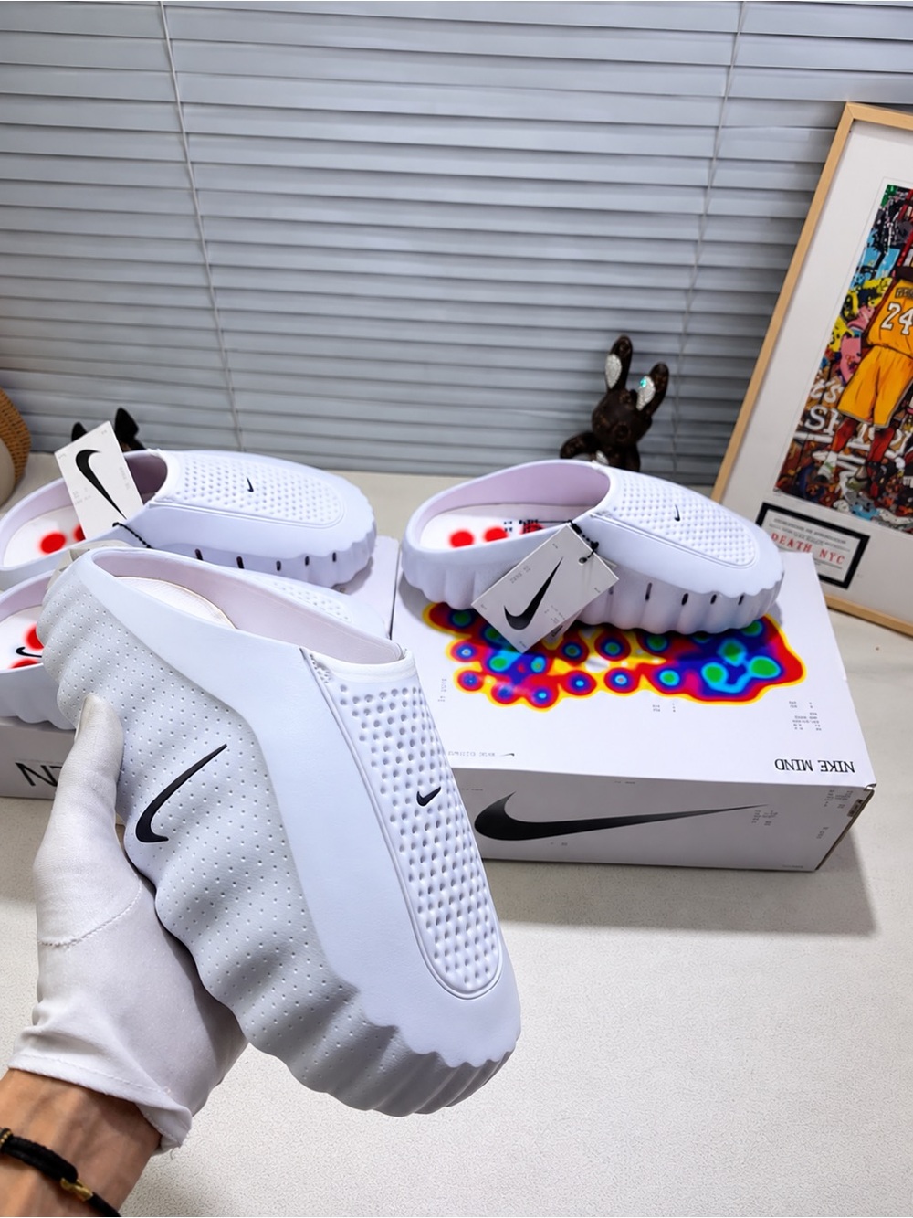 Nike White Kids Slip-On Clog with Black Swoosh